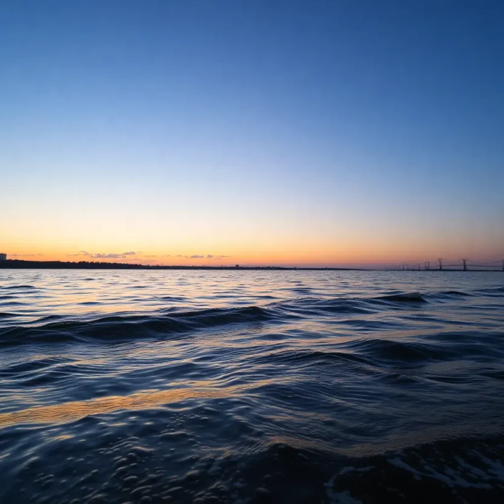 Dawn view of the Savannah River with calm waters