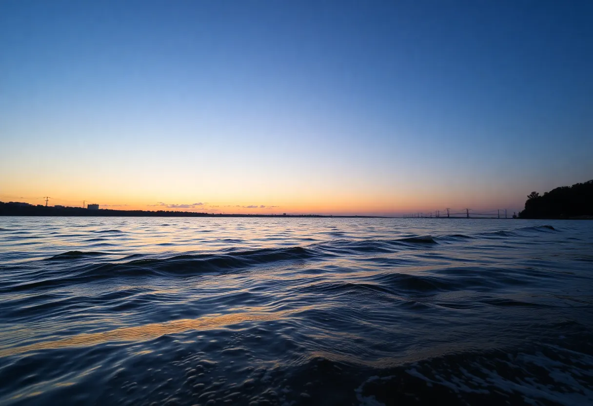 Dawn view of the Savannah River with calm waters