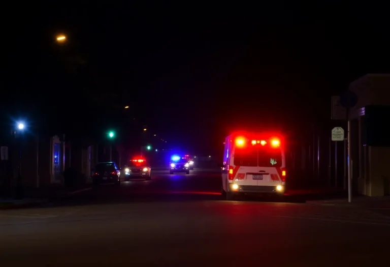 Police lights illuminating a Savannah street following a shooting incident