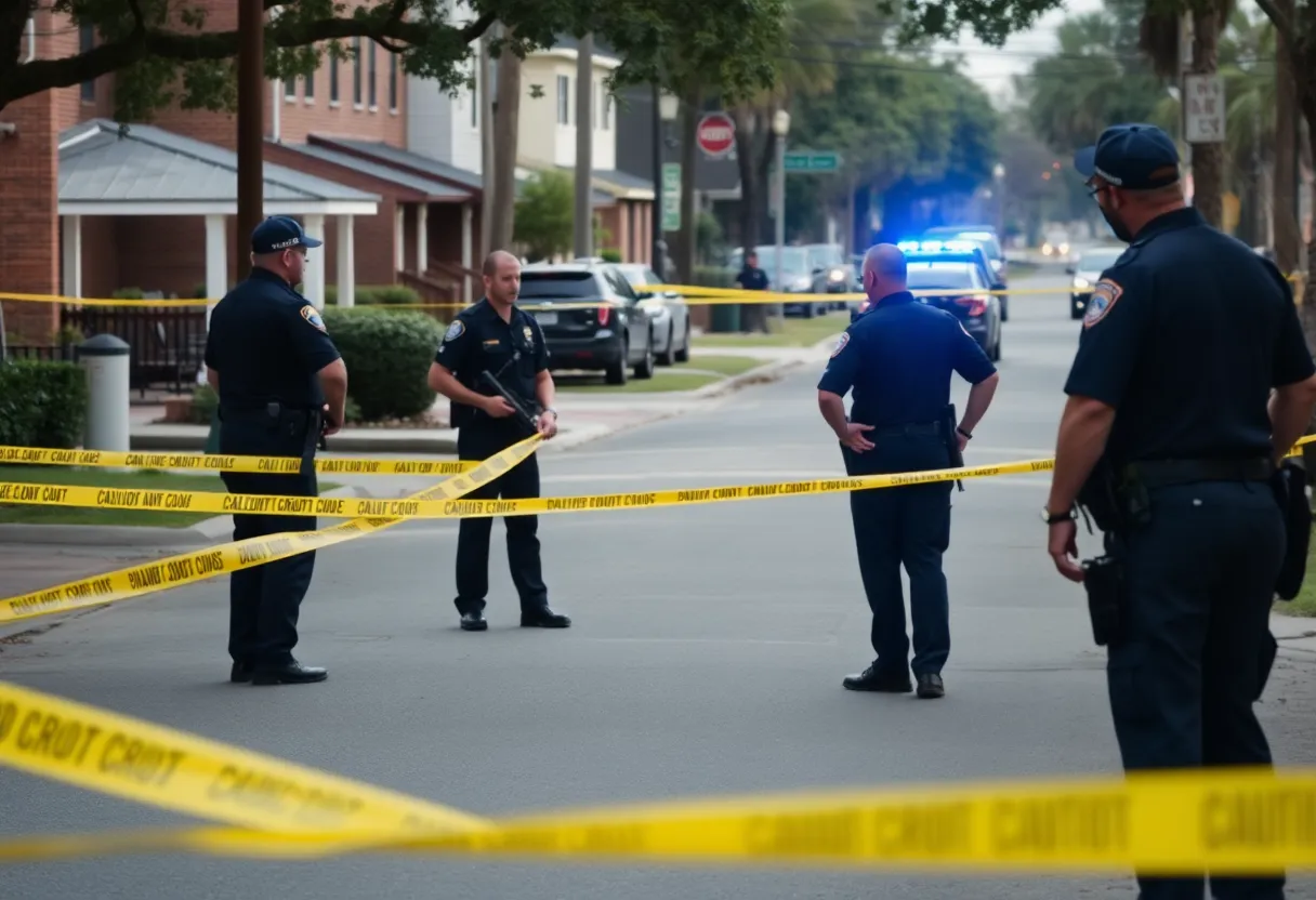 Police at a crime scene in Savannah investigating a shooting incident