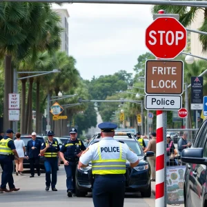 Traffic scene in Savannah with police and road signs