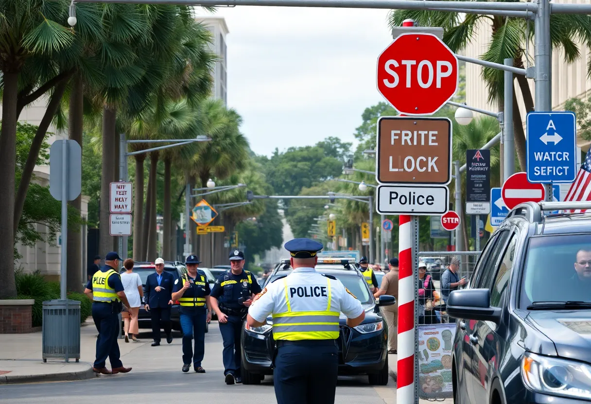 Traffic scene in Savannah with police and road signs