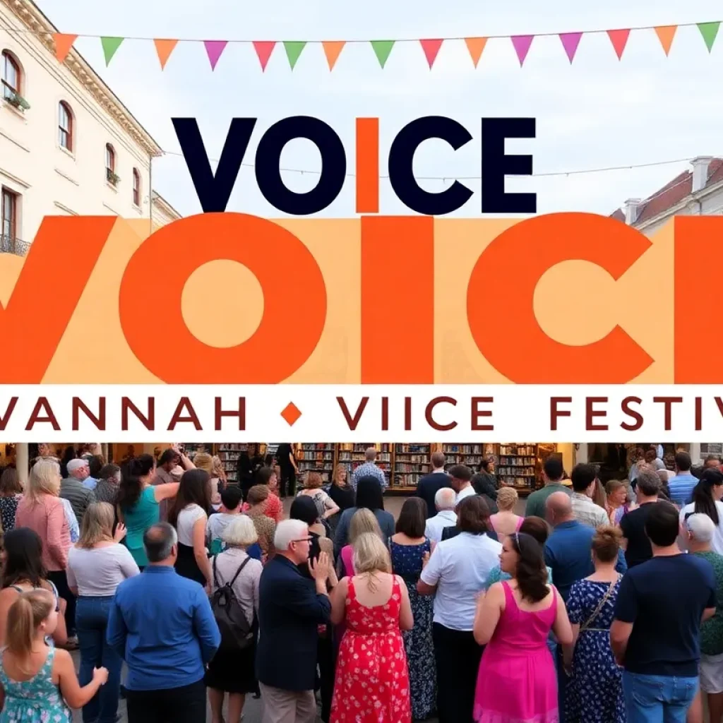 Families enjoying the Savannah VOICE Festival with live performances.