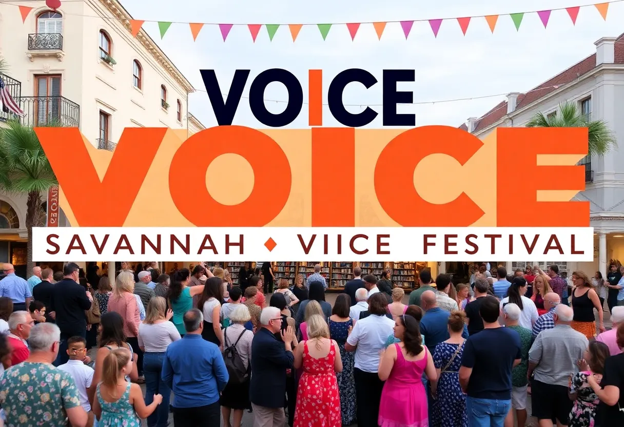 Families enjoying the Savannah VOICE Festival with live performances.