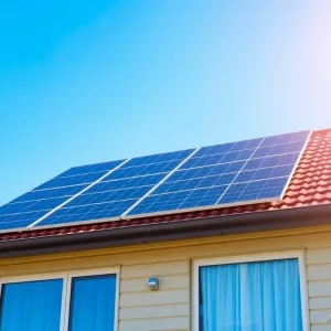 A modest home with solar panels installed on the roof, symbolizing renewable energy access.