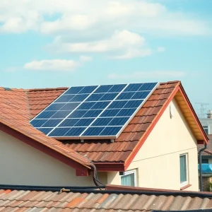 Solar panels installed on a house roof for low-income families