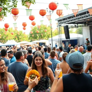 Crowd enjoying the Tacos and Tequila festival with food and drinks