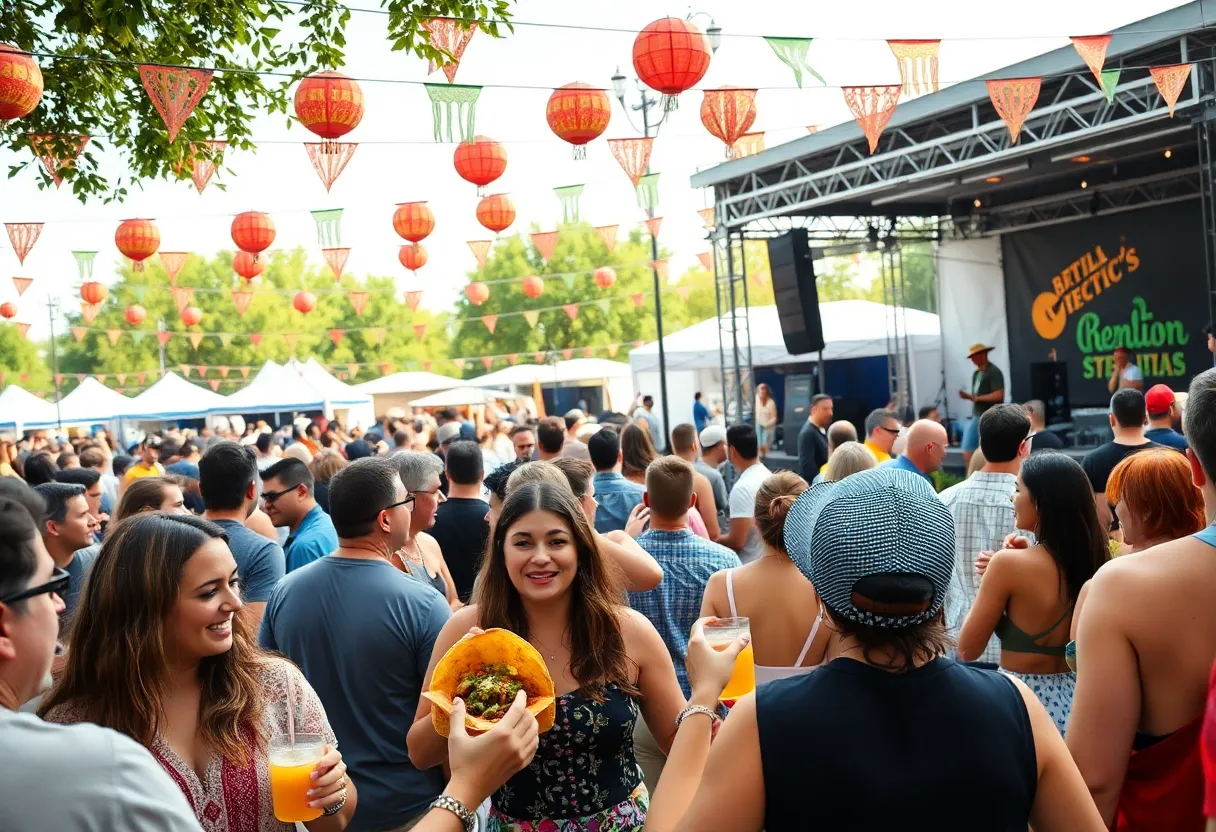 Crowd enjoying the Tacos and Tequila festival with food and drinks