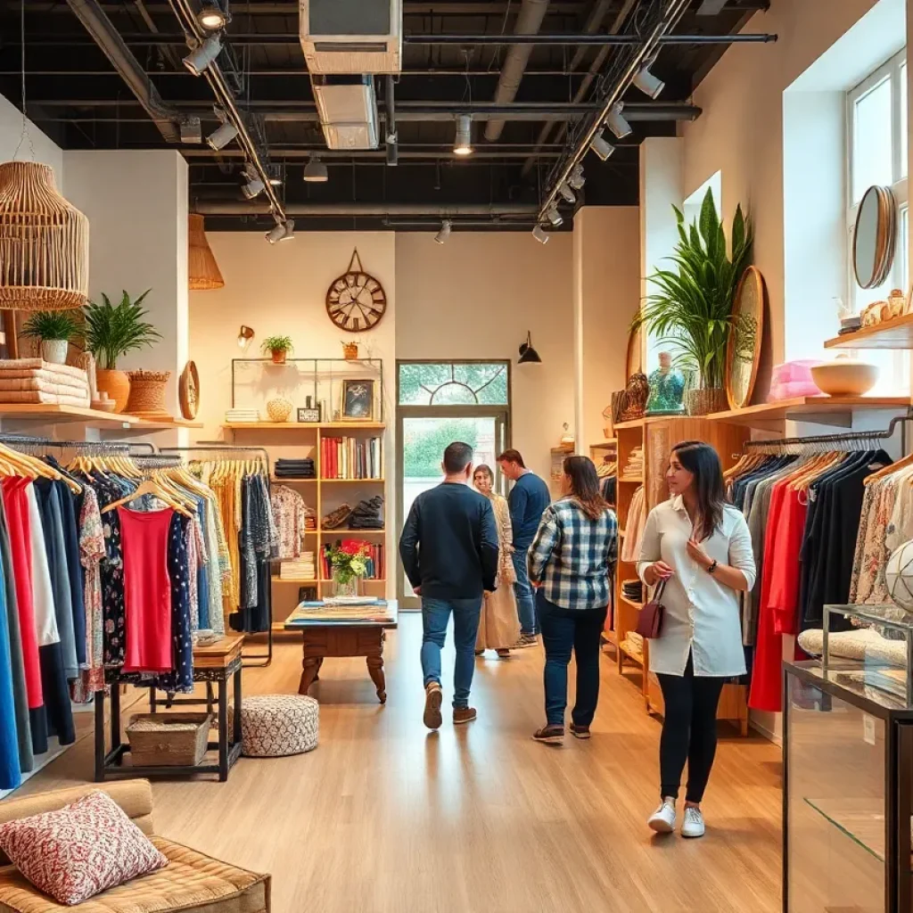 Interior view of The Vault boutique with fashion and home goods on display.