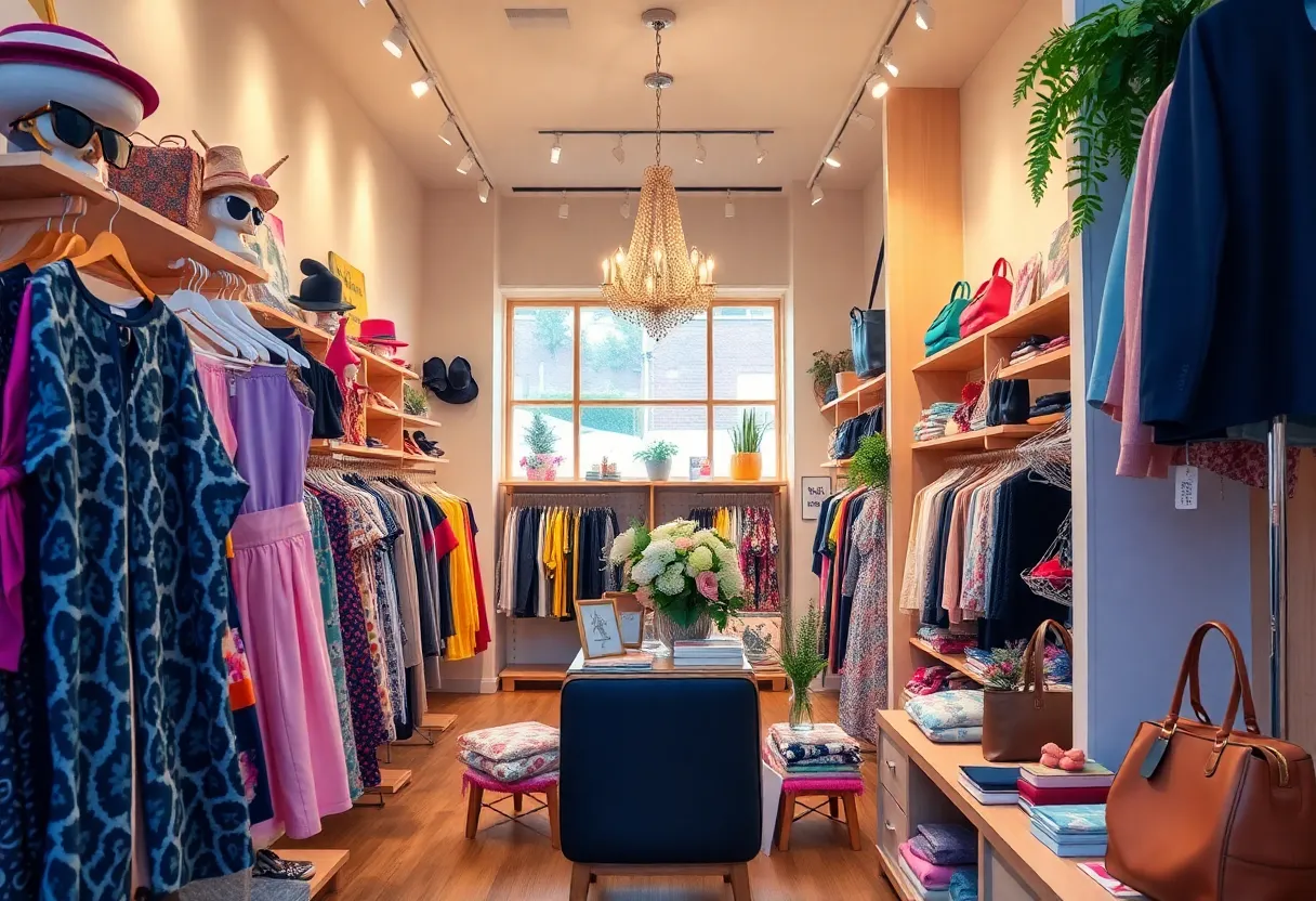 Interior view of The Vault boutique featuring fashion items