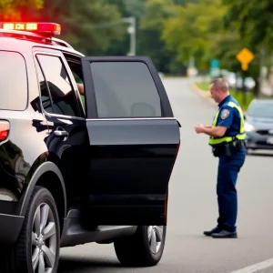 Law enforcement stopping a black SUV during a traffic investigation.