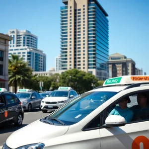 Ride-sharing vehicles on a busy Atlanta street
