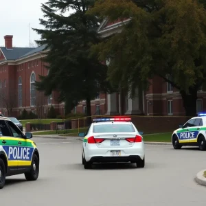 Police vehicles surrounding UGA Main Library after a hoax incident