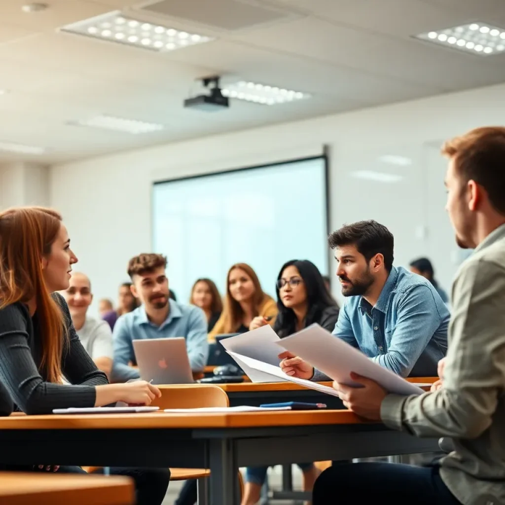 Students in a classroom engaging in case-based discussions.