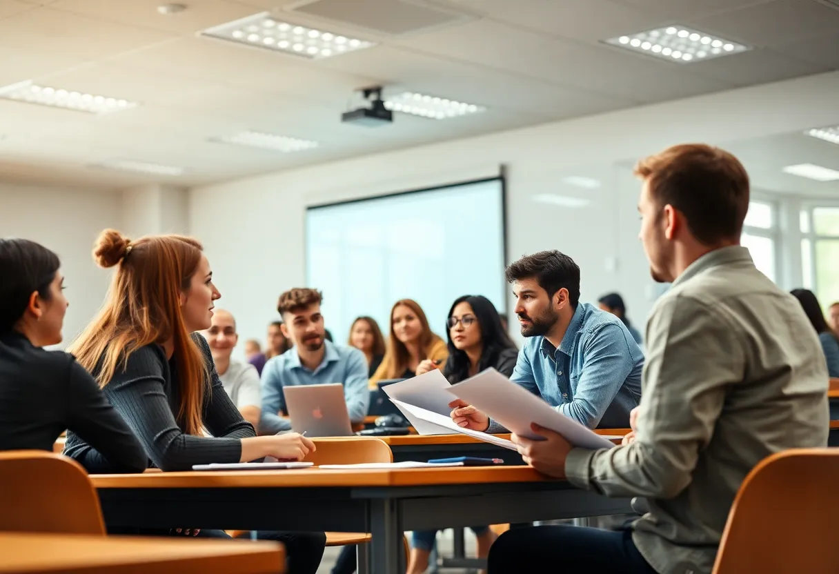 Students in a classroom engaging in case-based discussions.