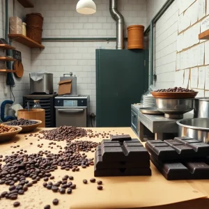 Artisan chocolate making process at Xocolatl Chocolate factory