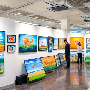 Artwork displayed in the Art of Travel exhibition at Savannah Airport.
