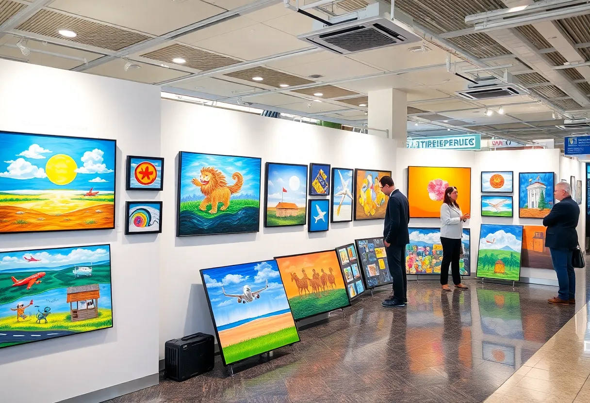 Artwork displayed in the Art of Travel exhibition at Savannah Airport.