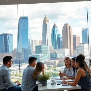 Atlanta skyline featuring diverse entrepreneurs in a workspace.