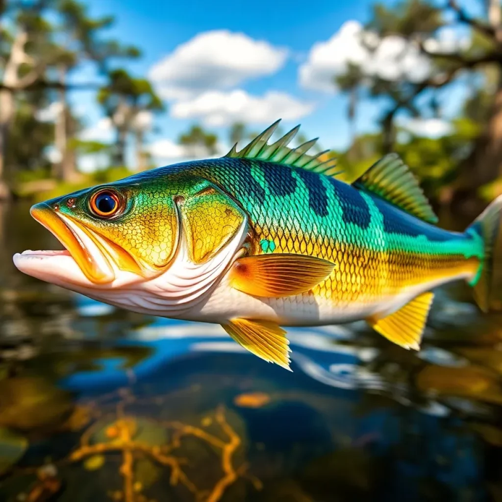 A Bartram's Bass swimming in the Savannah River, highlighting its vibrant colors.