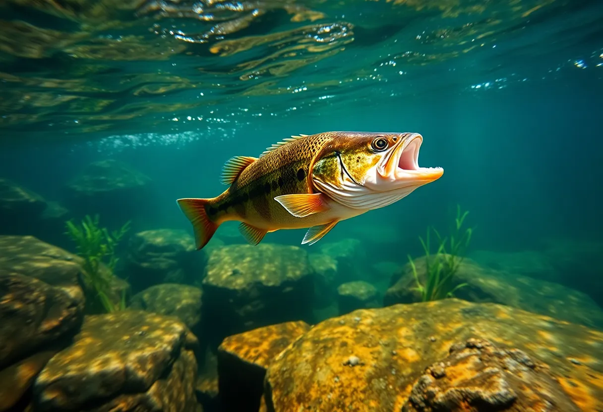 Bartram's bass swimming in the Savannah River