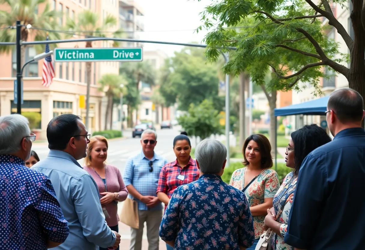 Community members discussing the future of Victory Drive