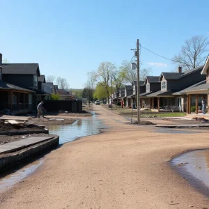 Community members working together to recover from flooding damage in Georgia.