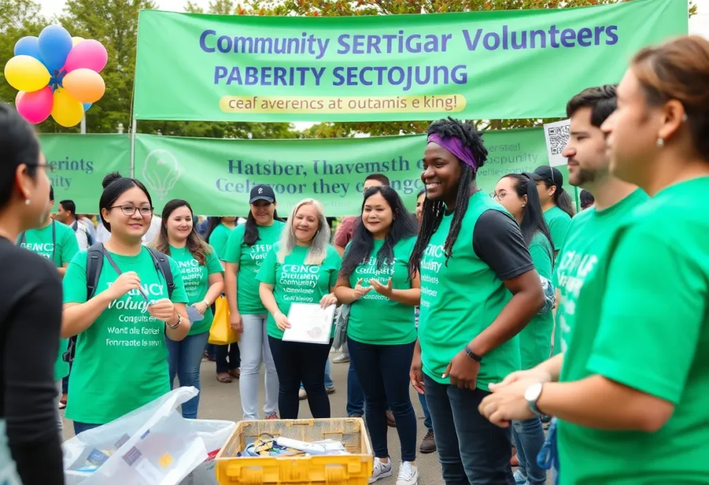 Volunteers celebrating community service achievements
