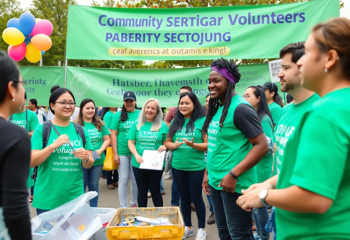 Volunteers celebrating community service achievements