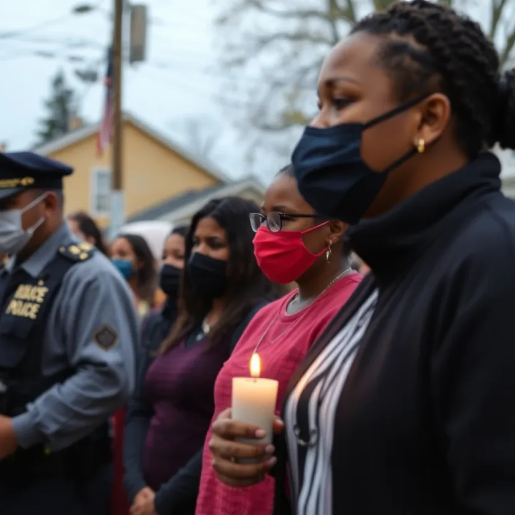 Community members gathering for a vigil in memory of a shooting victim.