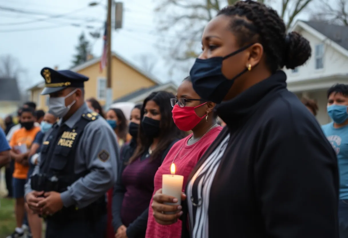 Community members gathering for a vigil in memory of a shooting victim.