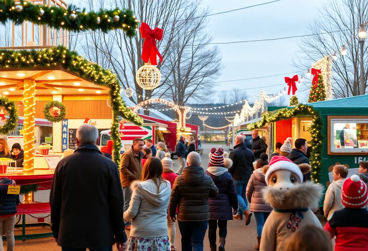 Families enjoying the Connect Savannah Christmas Festival with holiday decorations and activities