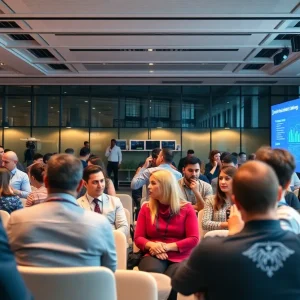 Conference participants discussing artificial intelligence and digital finance