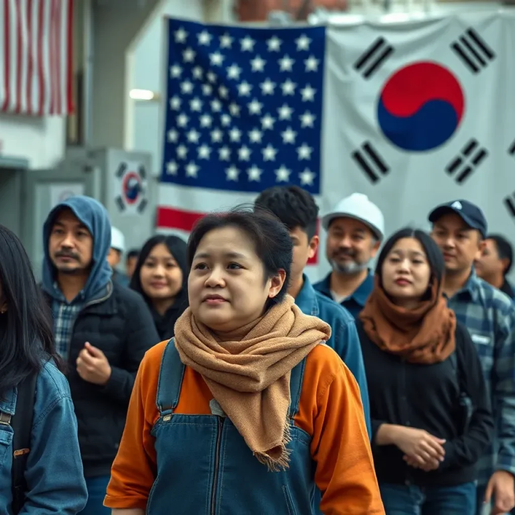 Workers departing from a factory amid immigration concerns