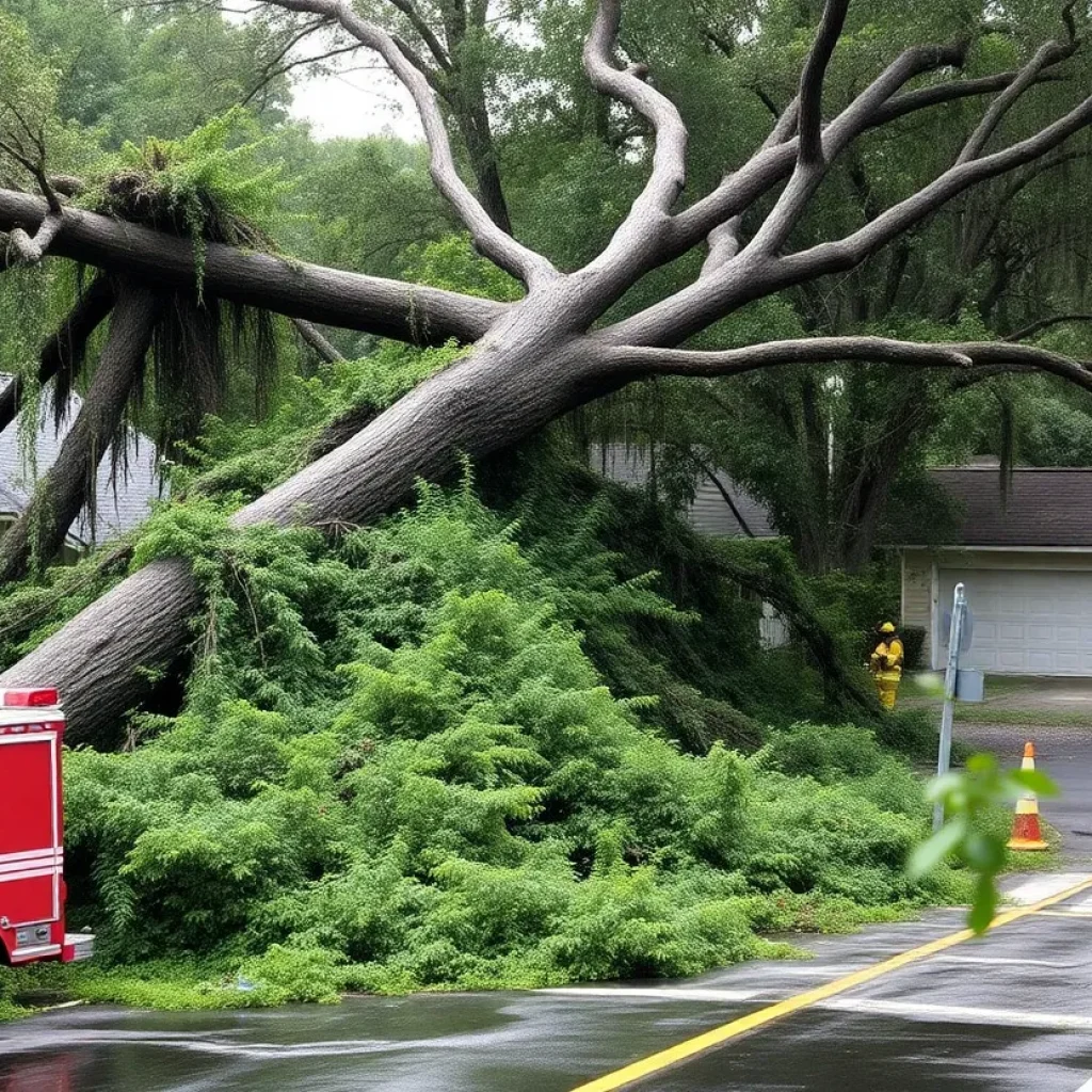 Tree fallen on a house in Savannah after severe storm