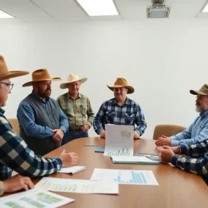 Farmers discussing the 2025 Farm Bill in a meeting