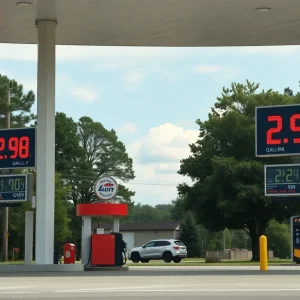 Gas station in Georgia displaying current gas prices