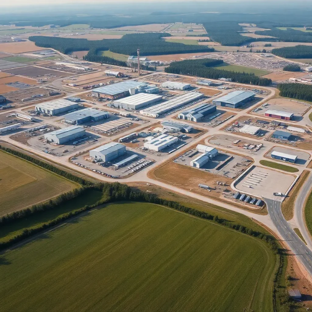 Aerial view of new industrial facilities in Georgia's rural areas