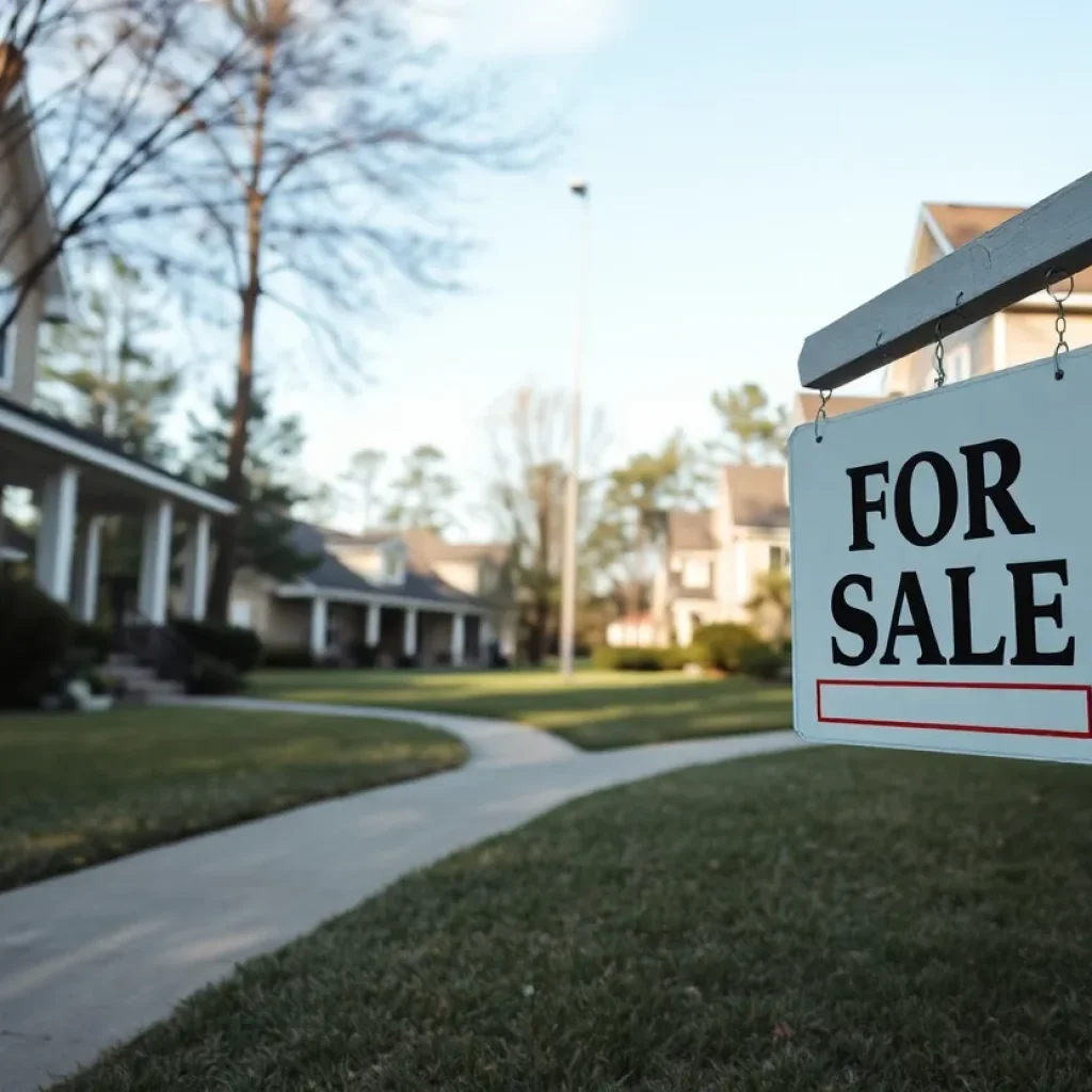 Residential neighborhood in Georgia with real estate signs.