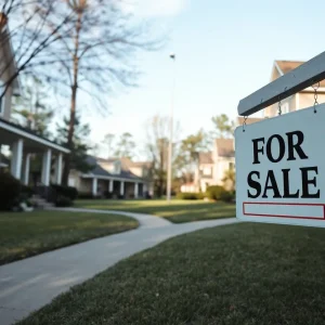 Residential neighborhood in Georgia with real estate signs.