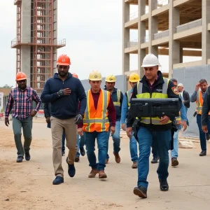 Authorities conducting an immigration raid at a construction site.