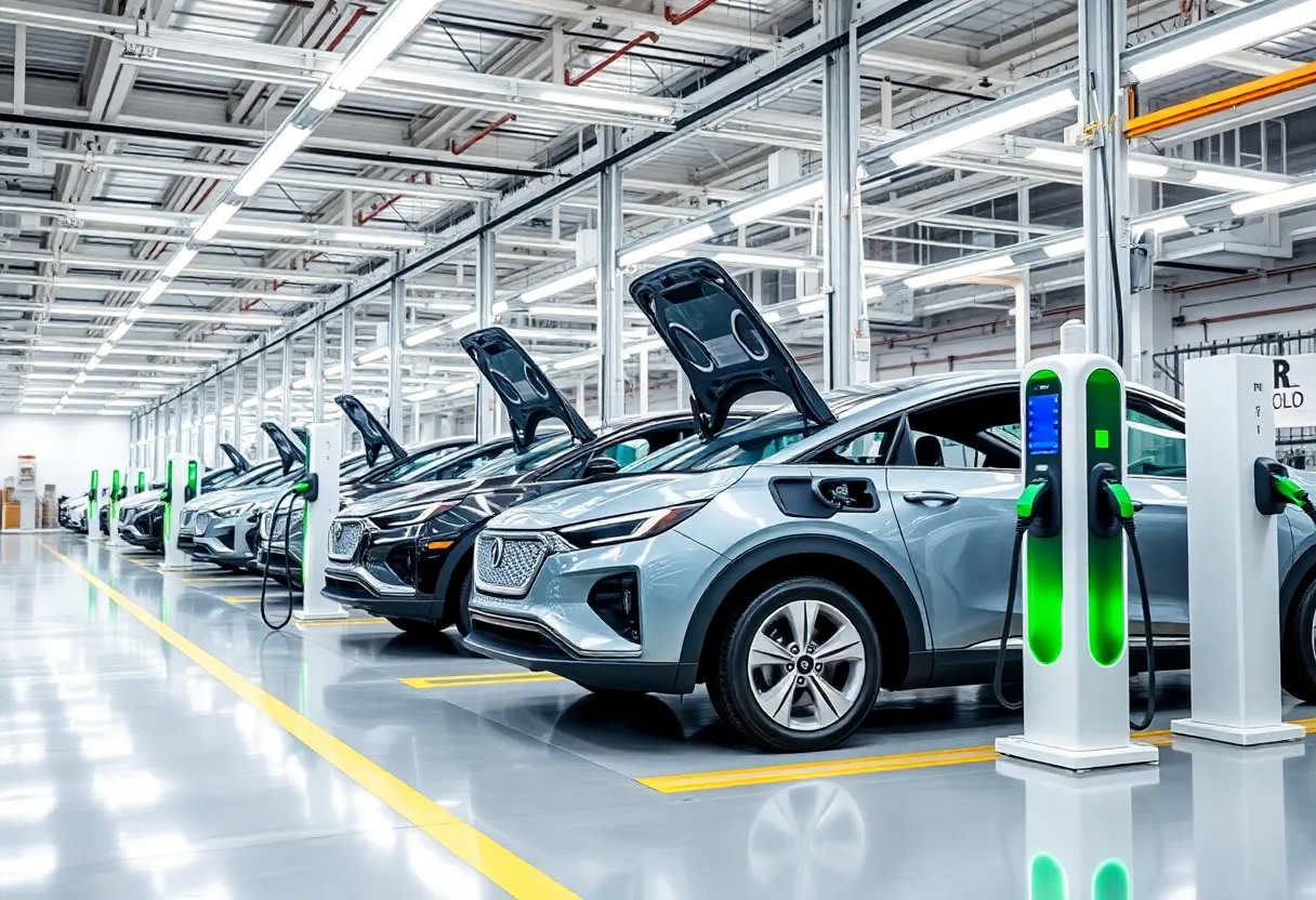 Electric vehicle manufacturing plant with charging stations