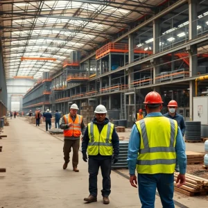 Hyundai factory with construction activity and immigration presence