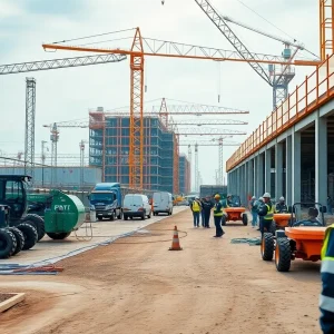 Construction site for the Hyundai Metaplant in Georgia with heavy machinery.
