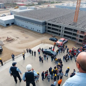Federal agents conducting an immigration raid at the Hyundai plant construction site