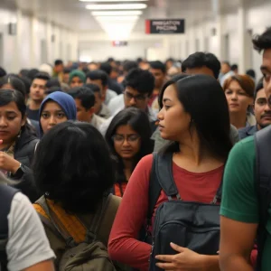 Citizens in an immigration facility awaiting processing after detention in Georgia.