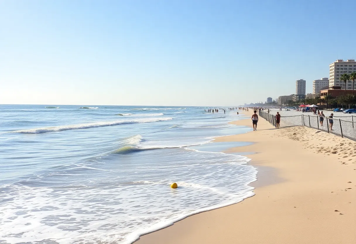 Sunny beach day in Savannah with beachgoers