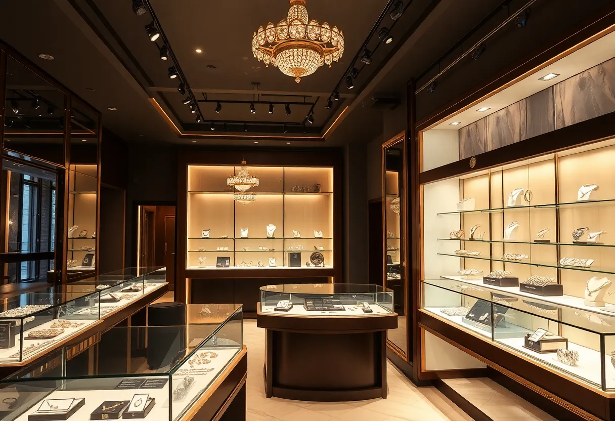 Interior of Levy Jewelers showcasing luxury jewelry displays
