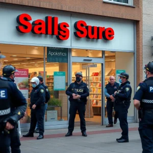 Police officers responding to a firearms incident outside a retail store in Bluffton