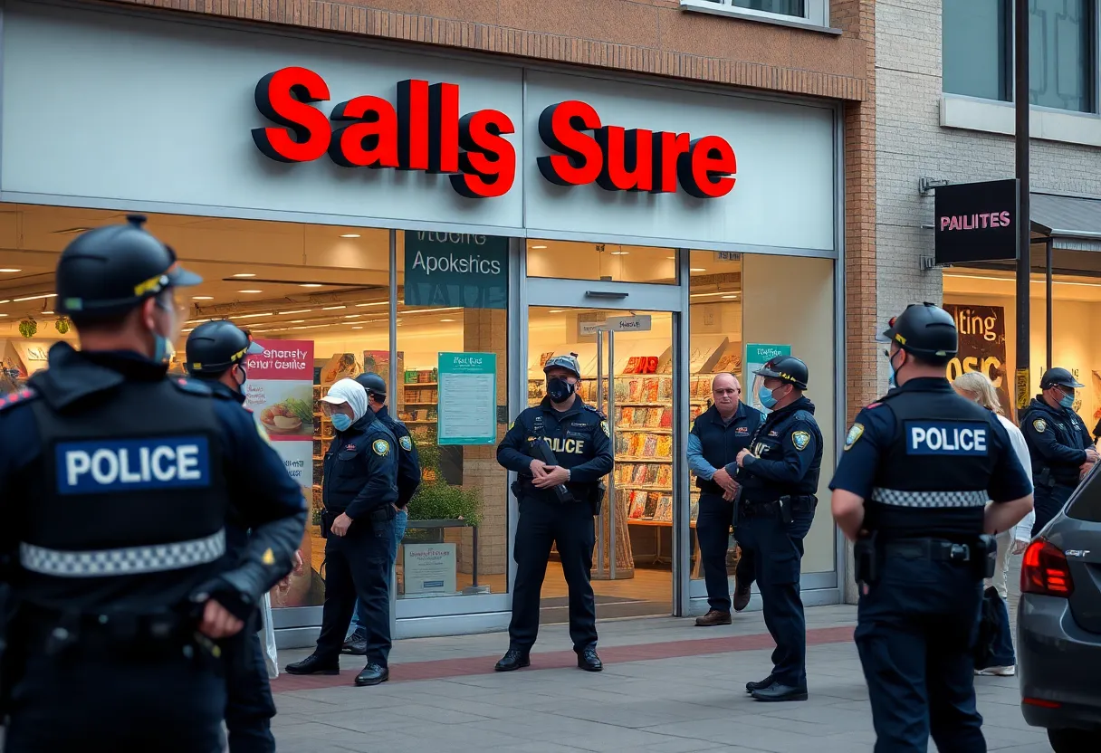 Police officers responding to a firearms incident outside a retail store in Bluffton